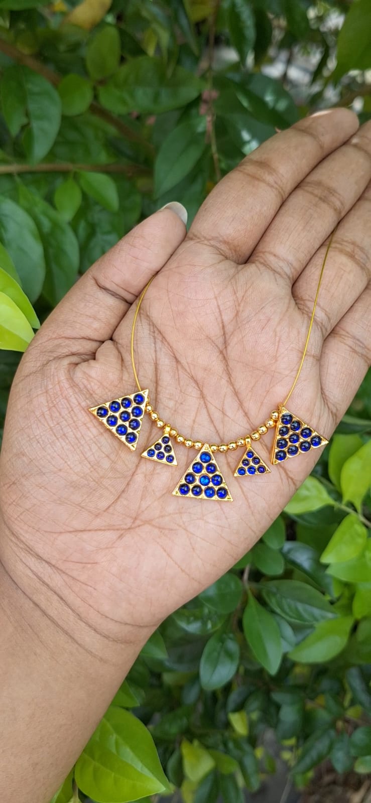 Gold and Blue Stone Triangle Pendant Necklace
